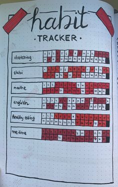 a hand holding up a notebook with an image of a hashit tracker on it