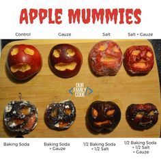 an image of apples that have been baked in the oven and are labeled apple mummies