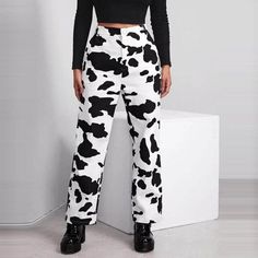 Material: PolyesterLength: Full LengthAge: Ages 18-35 Years OldStyle: CasualFabric Type: CoatedWaist Type: HIGHClosure Type: Button FlyDecoration: NoneJeans Style: Wide Leg PantsFit Type: RegularWash: Light Cow Print Jeans, Harajuku 90s, Street Jeans, Women Jogger Pants, Y2k Casual, Womens Fashion Jeans, Print Jeans, Jean Large, Women Y2k