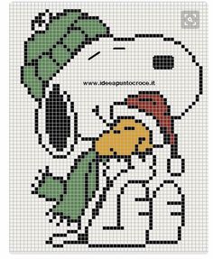 a cross stitch pattern with a snowman holding a green leaf in his hand and wearing a hat