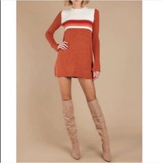 Free People Pumpkin Spice Color Block Long Sleeve Mini Sweater Dress Back Zipper New With Tags Size S Original Price $148 Color Burnt Orange Red White Stretchy , Crew Neck #C133592 Maroon Long Sleeve Dress, Free People Sweater Dress, Free People Lace Dress, Long Sleeve Boho Dress, Embroidered Dress Boho, Red Long Sleeve Dress, Long Sleeve Kimono, Sheer Sweater, Mini Sweater