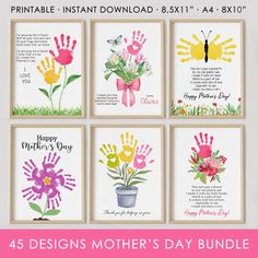 four mothers day cards with handprints and flowers