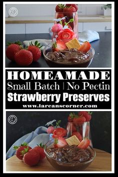 Top: Homemade Small Batch No Pectin Strawberry Preserves in a bowl with a container of fresh strawberries and more strawberries to the side. Bottom: A jar of strawberries, with more berries to the side of a bowl of jam. Strawberry Preserves Recipe, Wellness Printables, Intellectual Wellness, Pillars Of Wellness, Sunday Meals, Strawberry Jam Recipe, Foodie Photography, Recipe For Breakfast, Strawberry Preserves