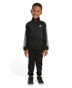 in stock Black Tracksuit For Spring Sportswear, Black Spring Tracksuit Sportswear, Sporty Black Sets For Fall, Adidas Sports Set With Long Sleeve, Adidas Long Sleeve Playwear Sets, Adidas Winter Sets With Long Sleeve, Adidas Winter Long Sleeve Sets, Adidas Black Long Sleeve Set, Adidas Black Sports Sets