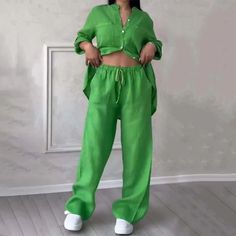 2 Piece Button Up Shirt And Trousers Set Comfy Blouse, Drawstring Waist Pants, Dress Shirts For Women, Look Plus, Shirt And Pants, Casual Elegance, Two Piece Outfit, Blouse Dress, Classic Shirt