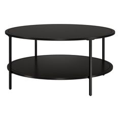 a black coffee table with two shelves on each side