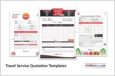 travel service invoice templates are shown with red and black designs on them