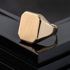 Classic Engraved Signet Ring For Father's Day, Classic Rings With Polished Finish For Father's Day, Classic Ring With Polished Finish For Father's Day, Classic Yellow Gold Jewelry For Father's Day, Classic Signet Ring For Anniversary And Father's Day, Rectangle Signet Ring, Signet Ring For Men, Stamp Ring, Gold Money