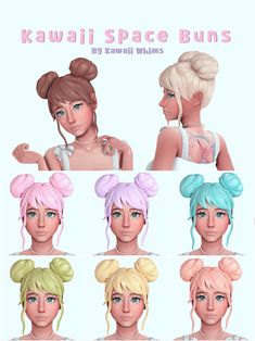 several different types of buns are shown in this image, with the same hair color as