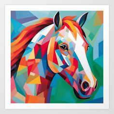 Portrait of a Multicolored Horse  Art Print by Neuronexia Horse Minimalist, Animal Canvas Paintings, Abstract Pop Art, Art Expressions, Album Artwork Cover Art, Arte Folk, Horse Art Print, Fusion Art