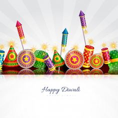 a colorful background with fireworks and festive decorations for diwaling on the occasion