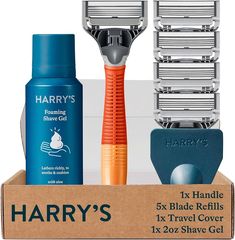 Amazon.com: Harry's Razors for Men - Men's Razor Set with 5 Razor Blade Refills, Travel Blade Cover, 2 oz Shave Gel (Ember)