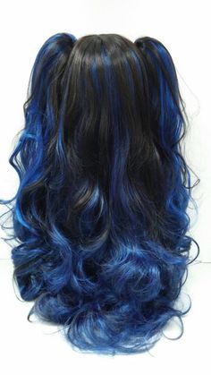 Long 30 inch Sapphire Blue Black Lolita Style Fashion Wig. | Etsy Blue Hair Highlights, Hair Color Streaks, Hair Streaks, Dyed Hair Inspiration, Wolf Cut, Pretty Hair Color, Hair Stylies, Dye My Hair, Hair Dye Colors