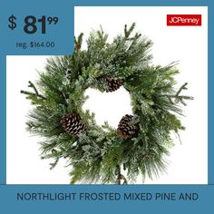 a christmas wreath with pine cones on it and the words $ 81 99 reg $ 64 00