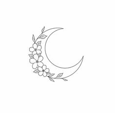 the moon and flowers are drawn in one line