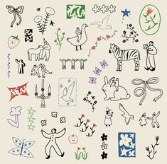 an assortment of cartoon animals and numbers on a white background with stars, butterflies, and flowers