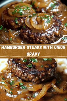 hamburger steaks with onion gravy on top