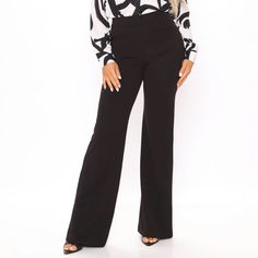 Flare Bottom Stretchy Black Wide-leg Pants For Date Night, Black Wide Leg Pants For Date Night In Fall, Black Wide-leg Pants For Going Out, Black High-waisted Wide Leg Pants For Date Night, Black Non-stretch Pants For Date Night, Black Straight Pants For Date Night, Black High-waisted Dress Pants For Night Out, Business Outfits Women, Fashion Nova Pants