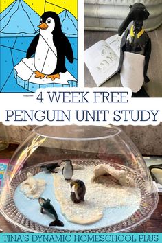 penguin unit study with penguins in the background and text overlay that reads 4 week free penguin unit study