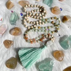 Peace Mala - Rocks with Sass Rishikesh India, Feng Shui Decor, Be Classy, Raise Your Vibration, Orange Calcite, Moonstone Crystal, Phantom Quartz, Bold Jewelry, Spiritual Energy