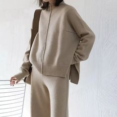 Women 2Pcs Suit Jumper Winter Warm Sweater Knit Pants Set Wide Leg Trousers | eBay Beige Winter Sets For Office Wear, Beige Winter Workwear Sets, Wide Leg Pant Suit, Pullover Outfit, Set Outfits, Long Sleeve Knit Sweaters, Women Sweater, Tracksuit Women, Set Women