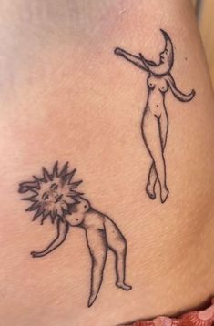 a woman with a sunflower tattoo on her thigh and the other side of her stomach