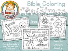 three christmas coloring pages with the words, bible coloring for christmas and an image of a boy