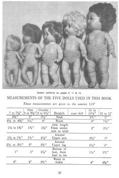 the measurements for dolls in this book are shown