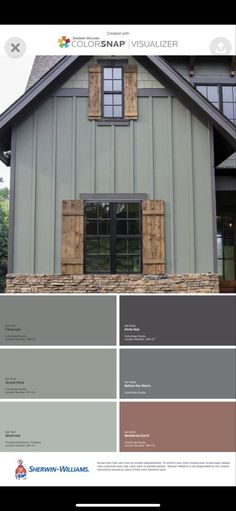 the color scheme for this house is gray and has wood shutters on each side