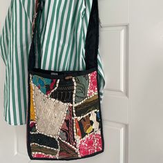 Bohemian Style, Patchwork Cotton Bag. Never Used. Black Patchwork Satchel Shoulder Bag, Bohemian Black Square Shoulder Bag, Black Bohemian Shoulder Bag For Market, Black Bohemian Rectangular Satchel, Black Bohemian Shoulder Bag, Louis Vuitton Fanny Pack, Liberty Scarf, Louis Vuitton Deauville, Flowy Wide Leg Pants