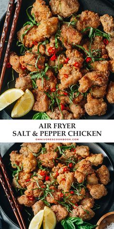 air fryer salt and pepper chicken on a plate with chopsticks