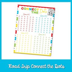 the road trip connect the dots sticker is shown in front of a blue background