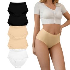 PRICES MAY VARY. COMFY WOMEN UNDERWEAR: Seamless underwear for women are made from 85%polyamide and 15%elastane. Soft stretching of fabric, absorption moisture and sweat, no irritate skin and no deformed by washing. The lined with 100% cotton crotch for a more comfortable and breathable. HIGH-WAISTED BIKINI BRIEFS: High waisted bikini briefs sit above the belly button and hug your whole waist, no rolling or bunching. Soft full coverage briefs, no matter what your body shape, these ladies underwe Lounge Lingerie, Satin Material, Body Shape, Green Fabric, Pregnant Women, Second Skin, Belly Button, Breathable Fabric, High Waist