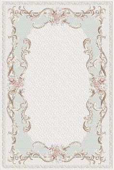 an ornate frame with pink flowers and leaves on a light blue background, in the middle of