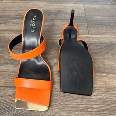 Brand New Size 9 Spring Orange Heels With 4-inch Heel, Orange Ankle Strap Sandals With 4-inch Heel, Orange Ankle Strap Heels With 4-inch Heel, Orange Leather Heels With 4-inch Heel, Orange Synthetic Heels With 4-inch Heel, Orange Heels, Shoes Women Heels, Shoes Heels, Brand New