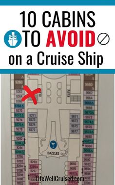 a cruise ship with the words 10 cabins to avoid on a cruise ship and an image of