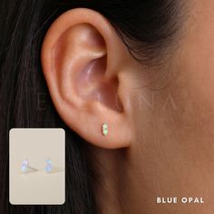 STUDS: Blue Opal Tiny Double Stud Earrings Opal Earrings Gift for Her Gemstone Earring Opal Jewelry minimalist Earrings - Etsy Elegant Single Blue Cartilage Earring, Elegant Blue Single Cartilage Earring, Blue Dainty Single Earring, Tiny Blue Minimalist Earrings, Blue Single Dainty Earring, Double Stud Earrings, Double Stud, Wishlist Ideas, Earrings Opal