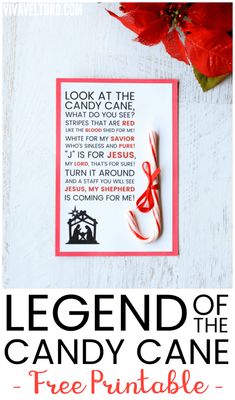 a candy cane with the text legend of the candy cane free printable