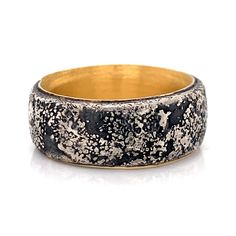 Derived from the Latin word for 'aged', this wide "Vetus" band reflects a revival of a classical styling with a deceptive simplicity. Handmade by Michael and Catherine Jensen at their New Mexico studio, the ring features their signature sterling silver patina and high karat gold sleeve that is comfort fit to perfection. If one phrase could describe the luxurious feeling of this band we would choose, "I can't believe its not butter" - seriously! It's that amazing. Cold Hard Facts metal: sterling Latin Word, Latin Words, Jewelry Stand, Custom Jewelry Design, Wide Bands, Metal Working, Special Events, Cuff Bracelets, Patina