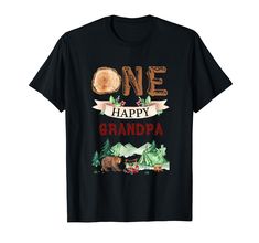 a black t - shirt with the words one happy grandpa and an image of a bear