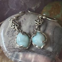 Bbj Larimar Designer Larimar Earrings. Beautiful Shade It Lightest Hue Of Blue White You Can Get .. So Sweet These Excellent Quality Larimar Earrings . Beautiful Condition. Guarantee 925 Sterling Silver And The Gorgeous Larimar Stone In This Dangle . Larimar Earrings, Larimar Stone, Silver Dangle Earrings, Sterling Silver Dangle Earrings, Earrings Color, So Sweet, Blue And Silver, Blue White, Color Blue