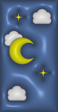 an image of the moon and stars in the night sky with clouds on blue background