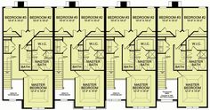 the floor plan for an apartment building with multiple levels and four bedroom, two bathroom, and