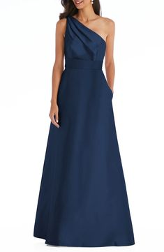 Alfred Sung One-Shoulder A-Line Gown | Nordstrom Alfred Sung Bridesmaid Dresses, Knit Gown, Mother Of The Bride Dresses Long, Alfred Sung, Mother Of The Bride Gown, One Shoulder Cocktail Dress, Mother Of Groom Dresses, One Shoulder Gown, Mob Dresses