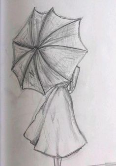 a drawing of a woman holding an umbrella