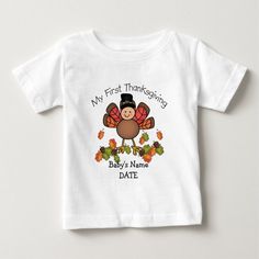 Baby Turkey First Thanksgiving ADD Name & Date Baby T-shirt, Infant Unisex, Size: 18 Month, White Babys First Thanksgiving, Baby Turkey, Thanksgiving Baby, First Thanksgiving, Top Baby Products, Baby T Shirt, Baby Tshirts, Baby Names, T Shirt Design