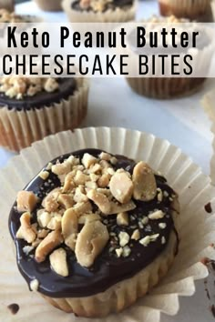 chocolate peanut butter cheesecake bites on top of white paper