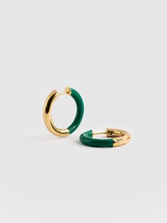 Gold Enamel Hoop Earrings - Gold/Green Star Necklace Gold, Matching Bracelet, Earrings In Gold, Gold Bracelet Chain, Gold Enamel, Matching Bracelets, Matching Necklaces, The Gold, Gold Hoop