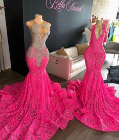 prom dress inspo Baddie Prom Dresses, Diamond Prom Dresses, Hot Pink Prom Dress