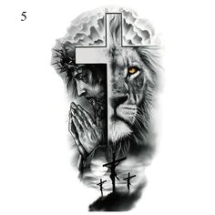 a drawing of jesus and a lion on the cross